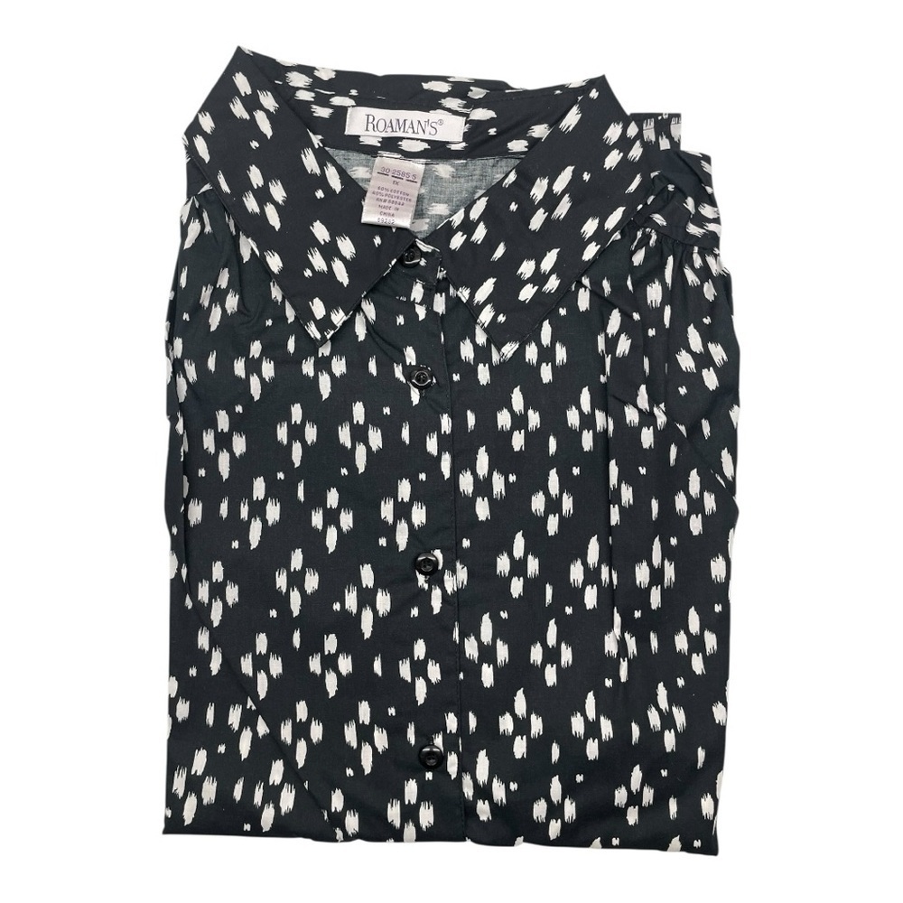 Roman’s Blouse Size 1X Black White Long Sleeves button down with collar - Picture 4 of 10